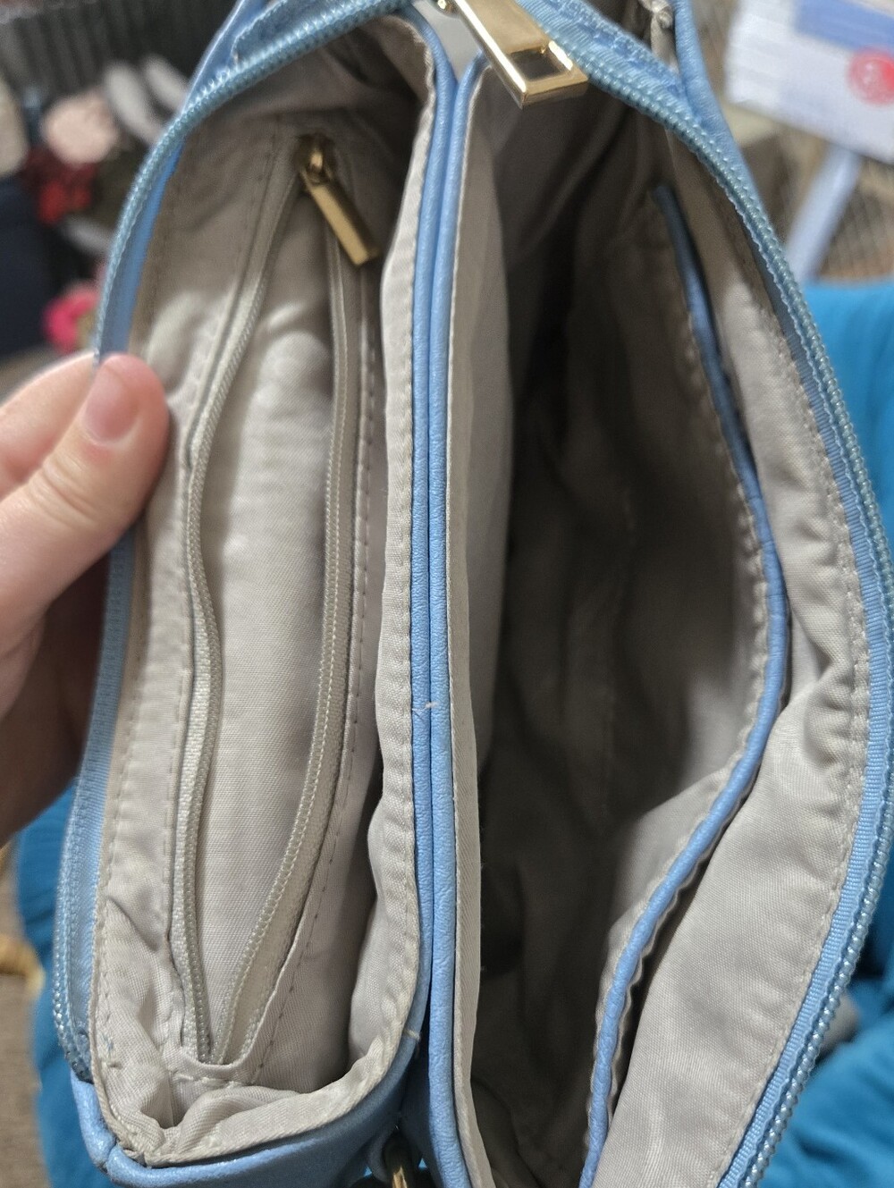 Light Blue Crossbody Bag with Polished Corner Accents And Vegan Leather - Picture 8 of 8